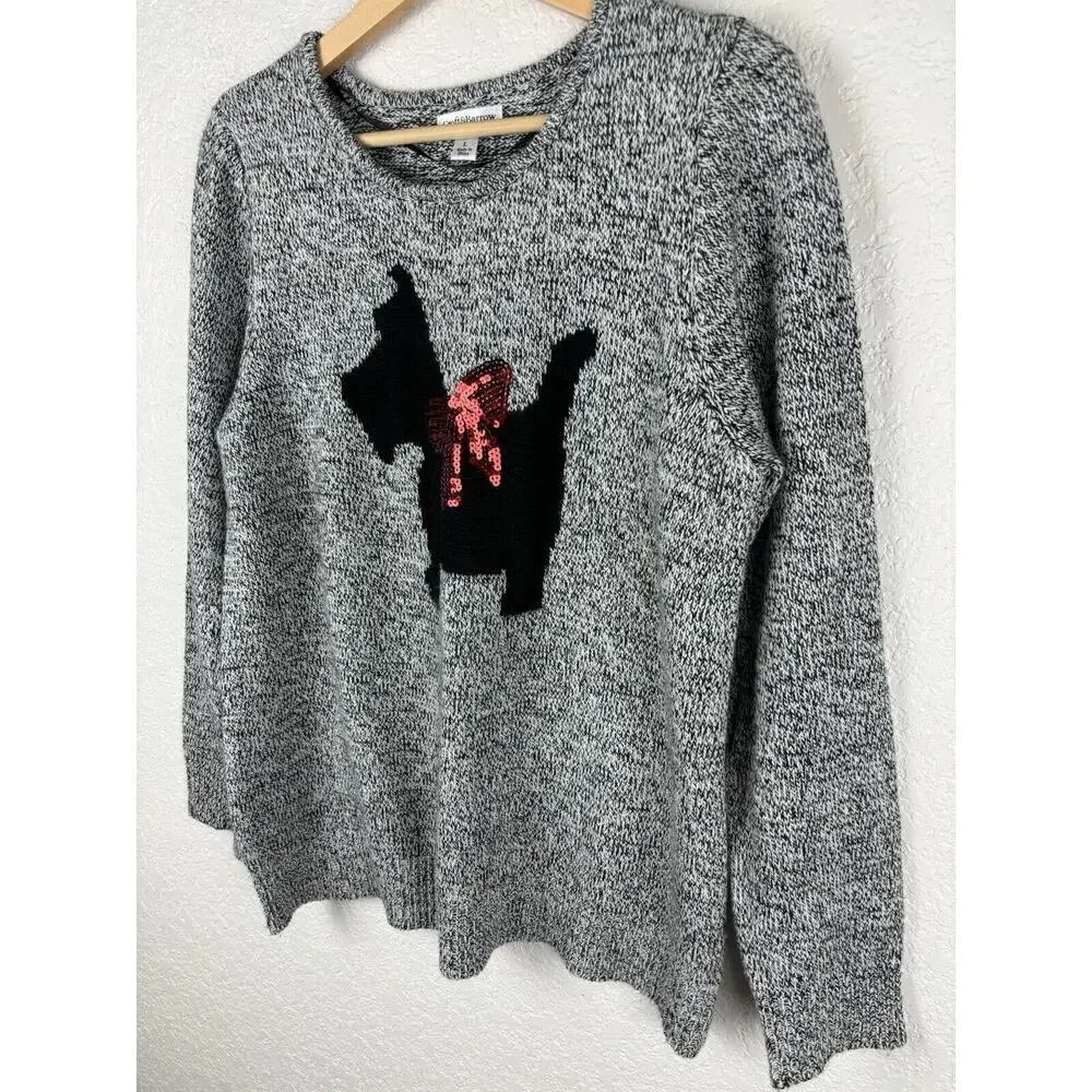 Croft‎ & Barrow Scottie Dog Sweater Gray Womens Large Preppy Granny Grandmacore